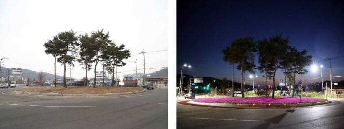 연풍2리 회전교차로 표지병 조명개선 미끄럼 도막