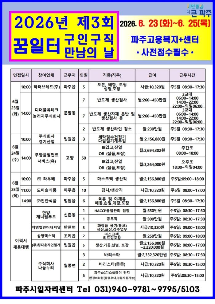 파주시, 2026년 제3회 ‘구인 구직 만남의 날’ 개최 기사 이미지