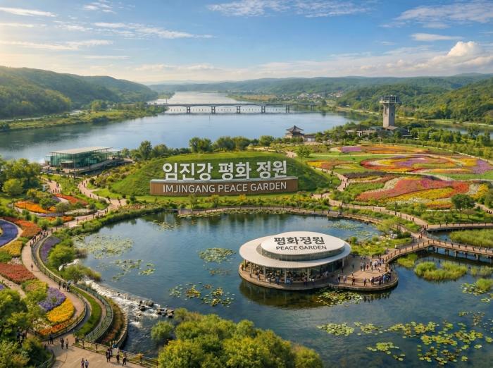파주시가 추진 중인 파주 임진강 평화정원 조성사업의 구상안 평화와 생태 관광을 연계해 임진강 일대를 새로운 관광 거점으로 육성한다는 계획이다 위 이미지는 사업 구상을 바탕으로 제작한 가상 이미지다 하효종 기자