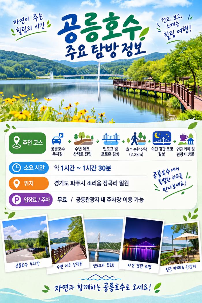  공릉호수의 주요 탐방 코스와 소요 시간 위치주차 정보 등을 한눈에 볼 수 있도록 제작한 안내 이미지 하효종 기자2026 9 13
