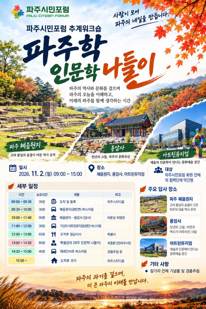 파주의 역사를 걷고 내일을 그리다… 파주시민포럼 ‘인문학 나들이’